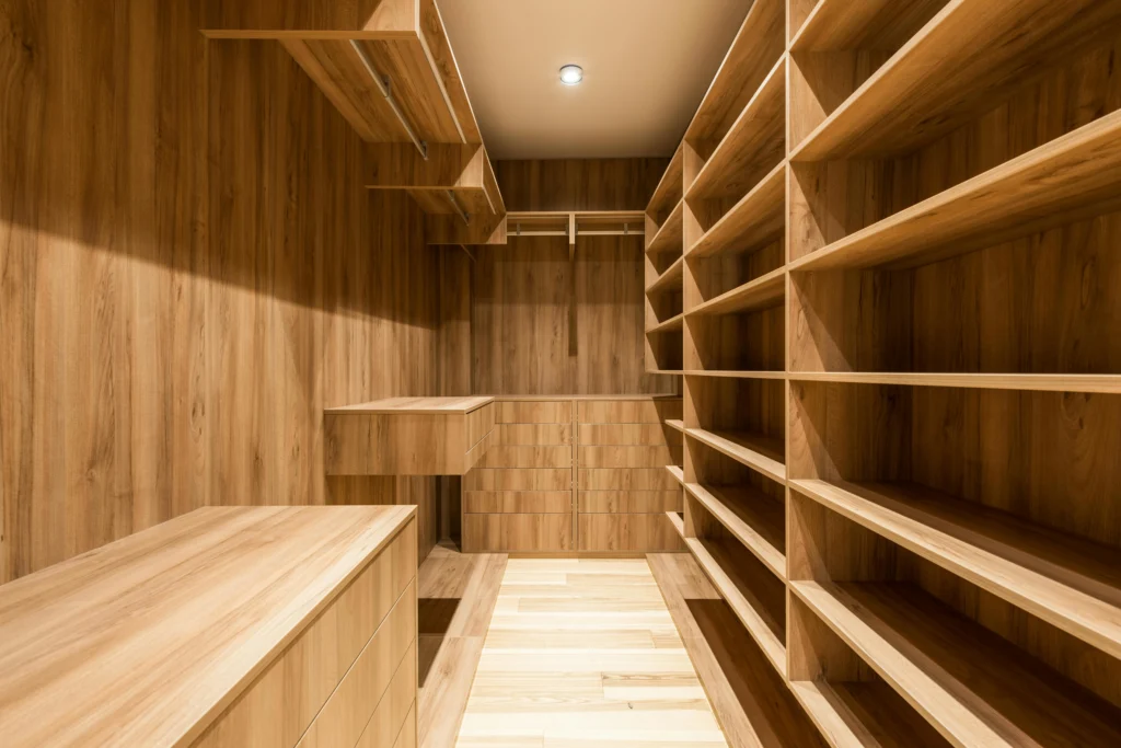 inicio Vestidor en Madera Natural con Mobiliario a Medida