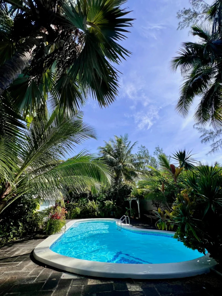 inicio Piscina Tropical Rodeada de Vegetación Exuberante