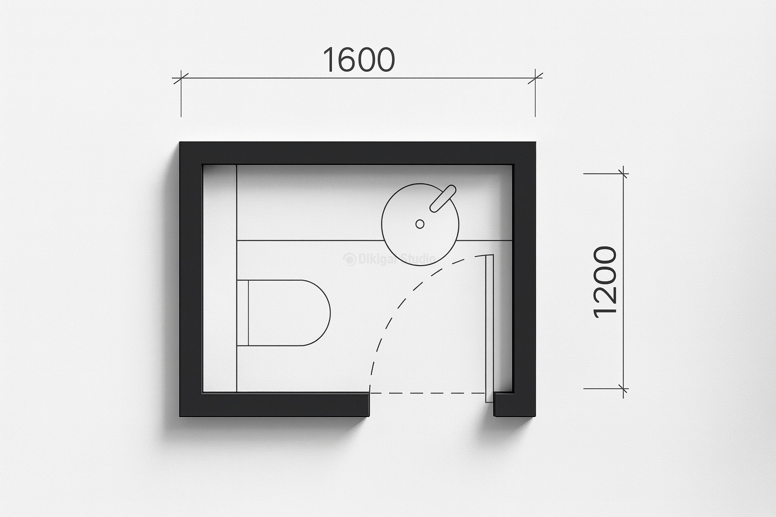 Plano técnico de aseo mínimo con lavabo y sanitario