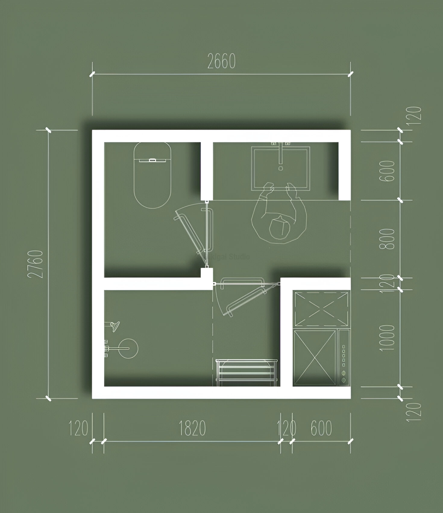 Tendencias para Diseñar Baños en 2026 Plano técnico de baño rectangular con lavabo frontal y ducha lateral