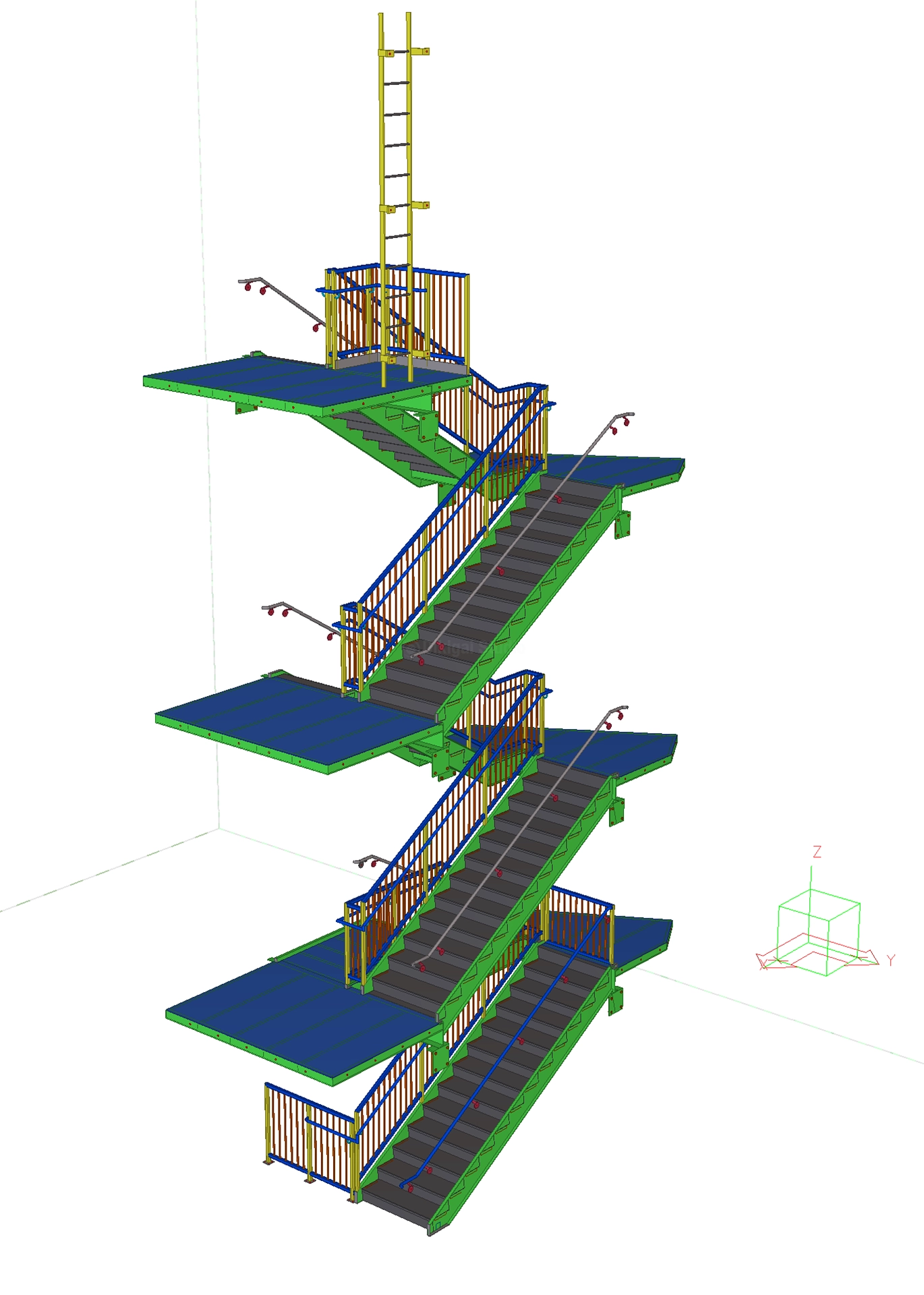 Dikigai LookBook_IMG556 Modelo técnico isométrico de escalera metálica con barandilla de seguridad
