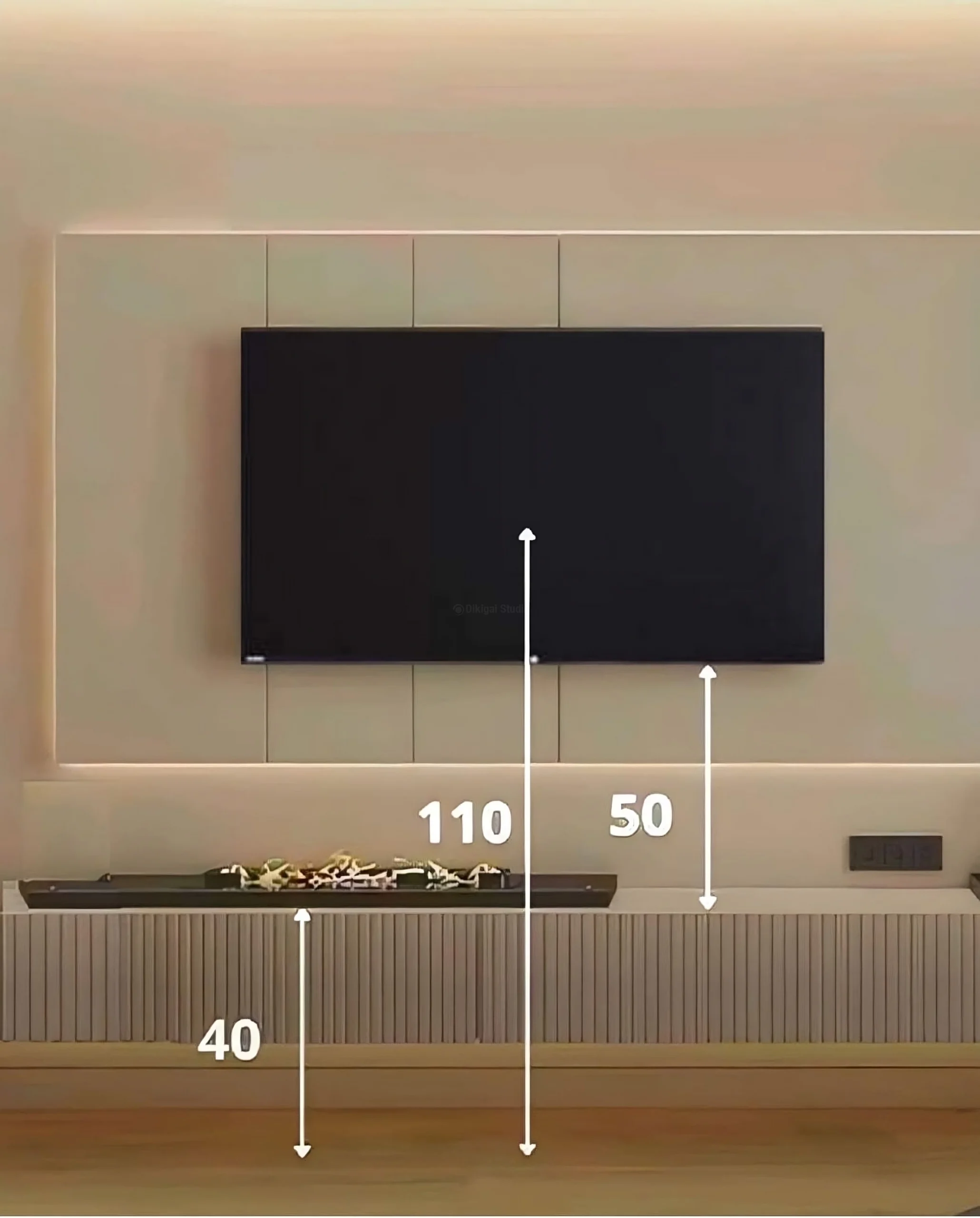 Detalle Técnico de Altura Ideal para Colocación de Televisor en Salón