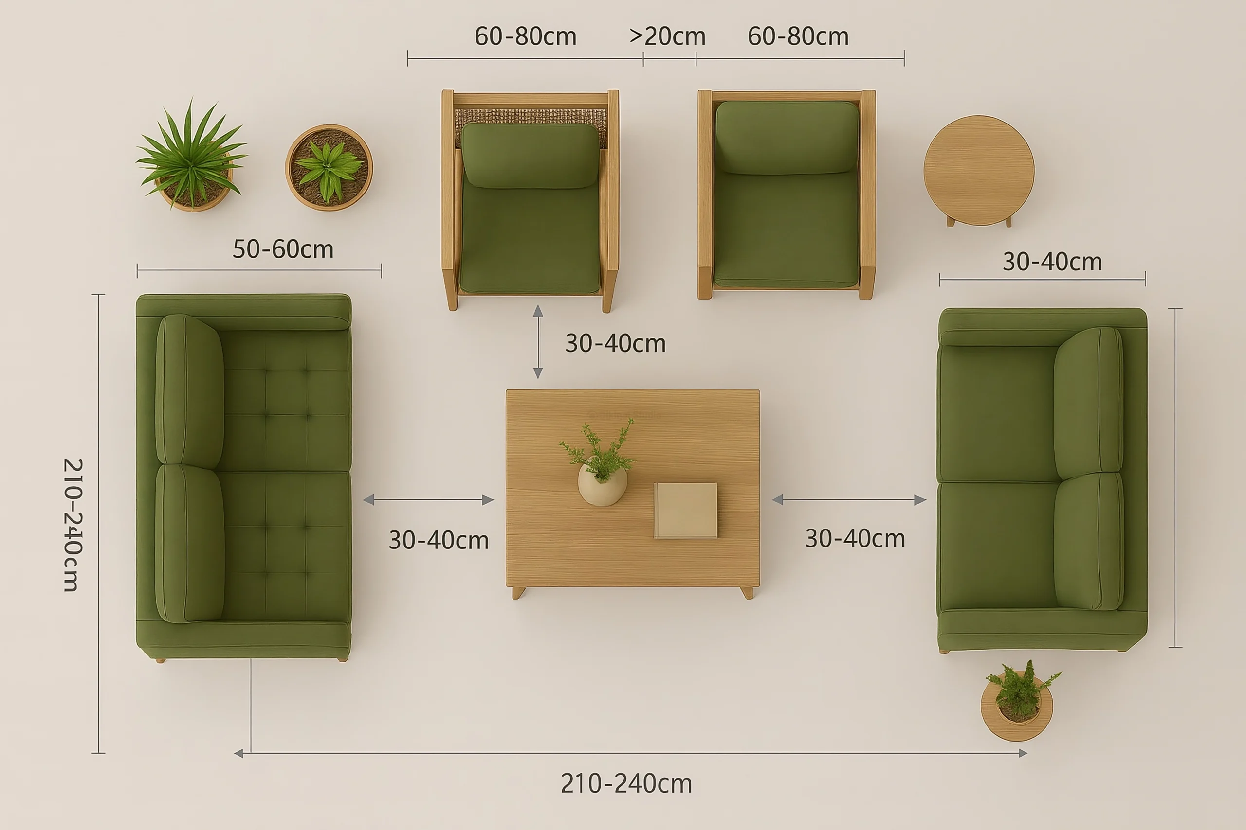 Distancias Óptima en Salón con Sofás y Mesa Central