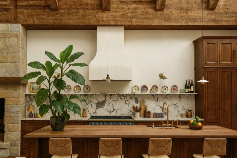 7 Tips. Residencia Kendall Jenner vs Pantone Cloud Dancer Cocina Rustica de Lujo con Isla y Mármol