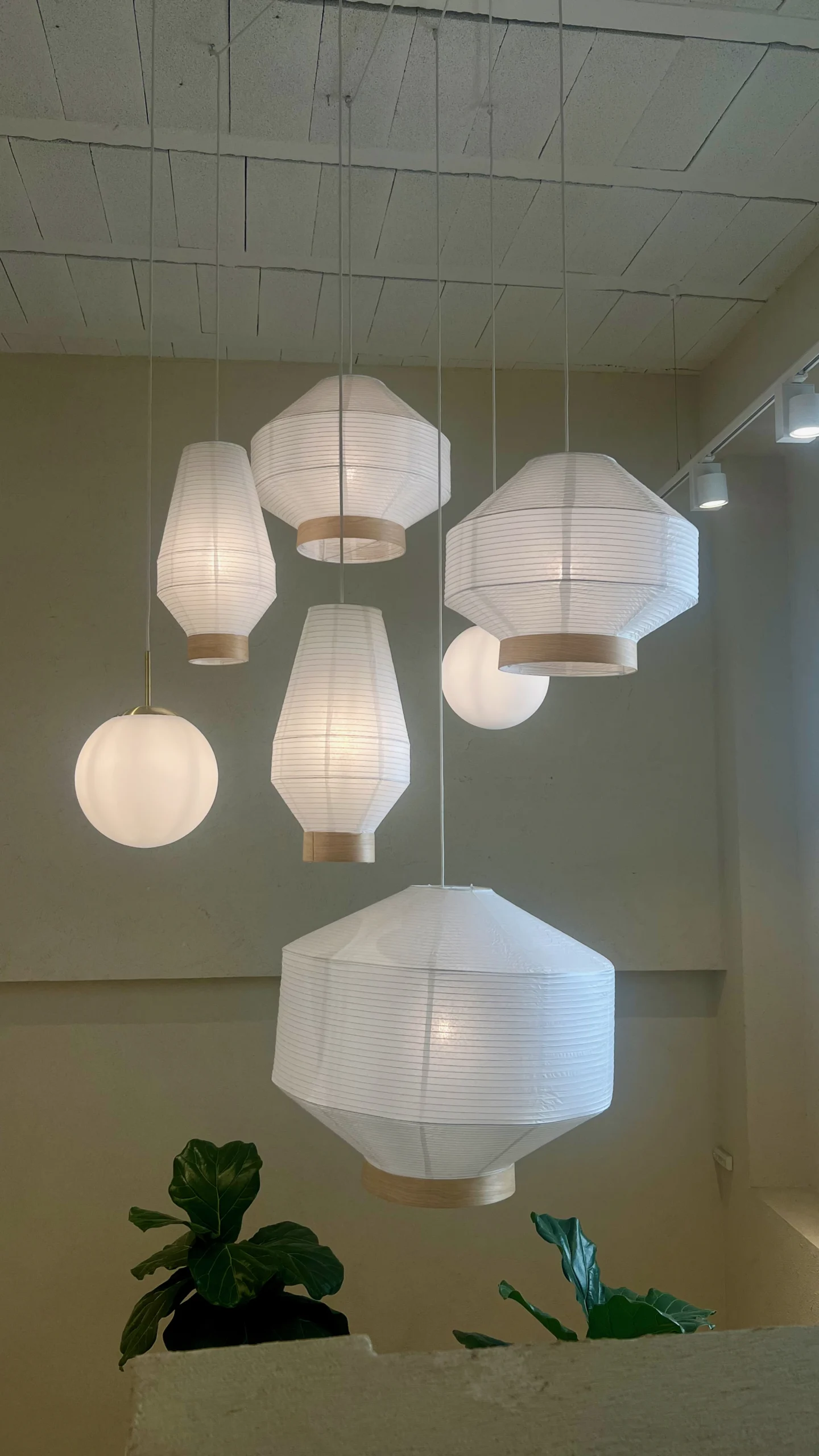 Composición Escultórica de Luminarias Colgantes Japandi