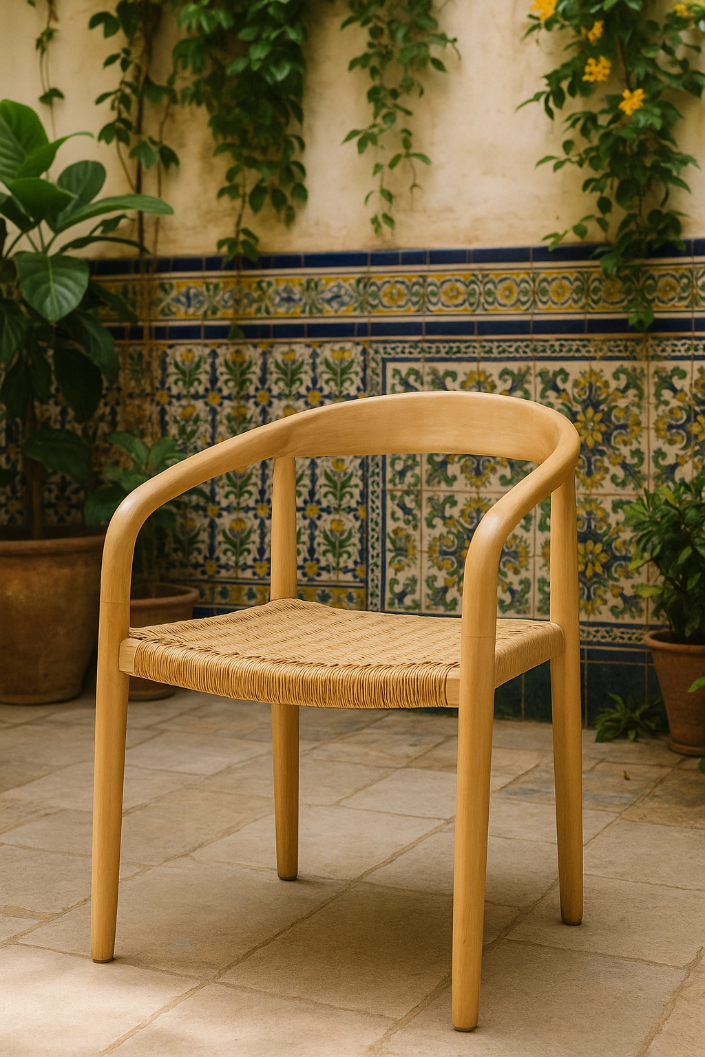 inicio Silla de Madera Clara en Patio Andaluza