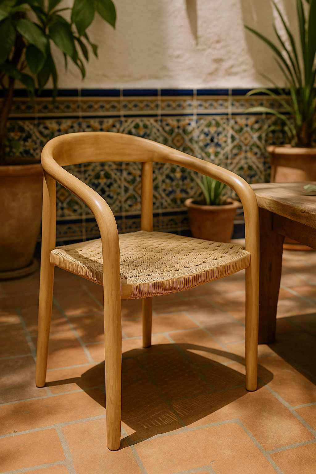 Silla de Madera Clara en Patio Andaluza